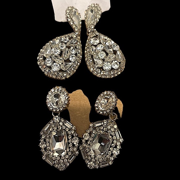 2 Psirs of Large Vintage Crystal Dangling Earrings statement/ special occasion - Picture 7 of 7